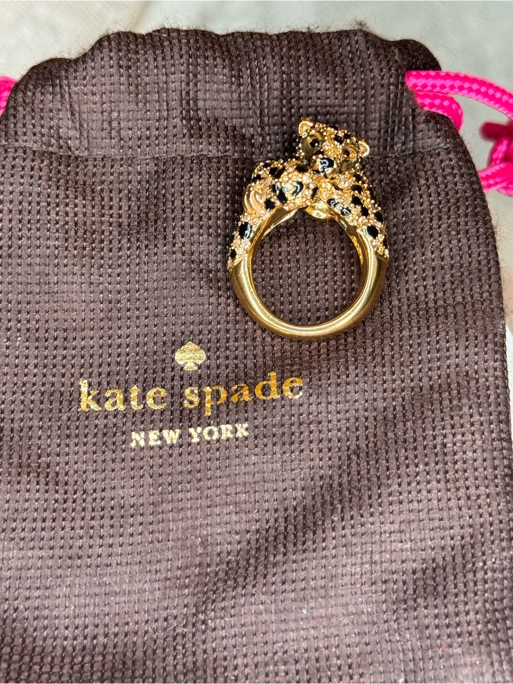 KATE SPADE Ring Run Wild Cheetah GP Black Crystal Statement Size 7